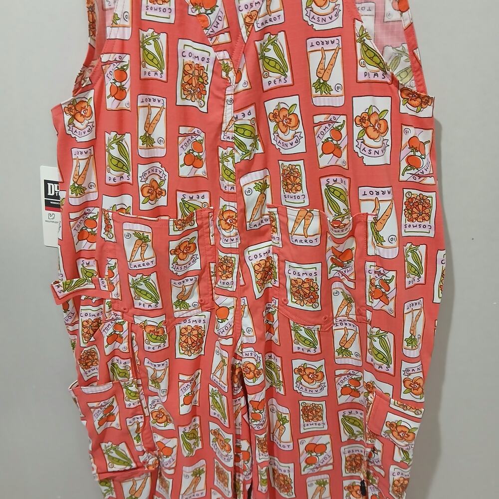 DULUTH TRADING Heirloom Gardening Bib Overalls Medium 31 NWT Coral Seed Packets - Picture 10 of 15